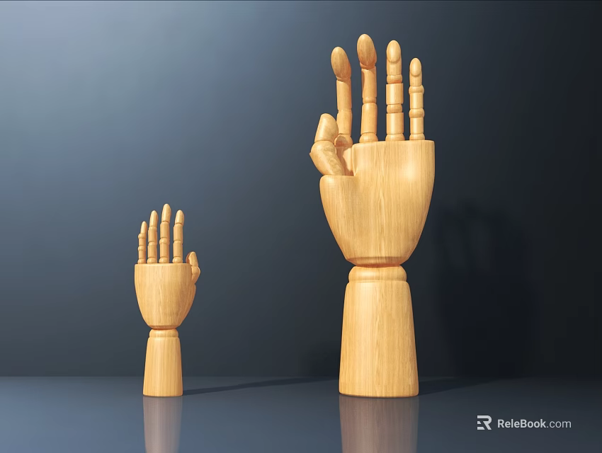 Decorative Ornament Set with Wooden Hand Models Large and Small for Home Decor 3d model 
