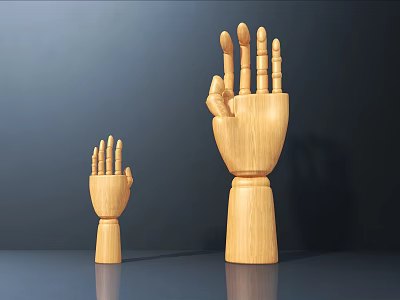 Decorative Ornament Set with Wooden Hand Models Large and Small for Home Decor 3d model