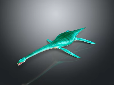 Realistic Turquoise Aquatic Reptile 3D Model With Long Neck Streamlined Body And Flippers 3d model