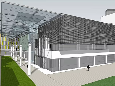 Modern Commercial Complex With Glass Canopy Facade Design And Green Space 3d model