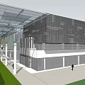 Modern Commercial Complex With Glass Canopy Facade Design And Green Space