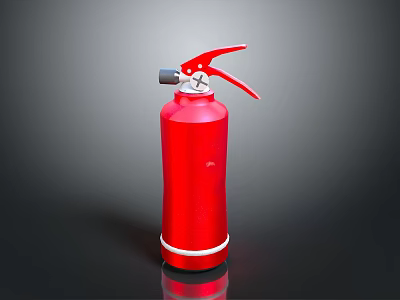 Red Fire Extinguisher With Red Handle Silver Nozzle And Reflective Surface 3d model