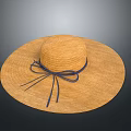 Wide Brimmed Straw Hat With Blue Ribbon Bow For Summer Daily Fashion Use