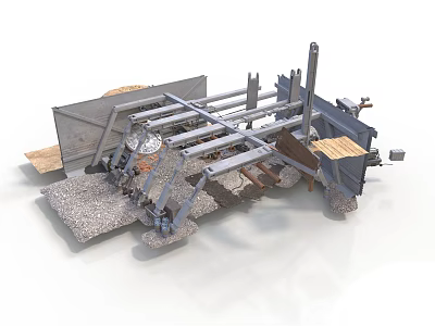 Industrial Mechanical Structure With Metal Frame Support Beams And Wooden Platforms 3d model