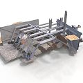 Industrial Mechanical Structure With Metal Frame Support Beams And Wooden Platforms