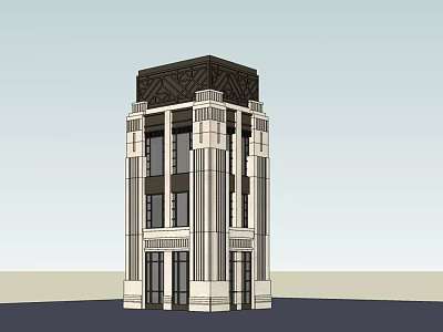 Modern Tower Architectural Design With Decorative Top Symmetrical Columns And Vertical Lines 3d model