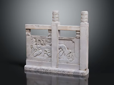 Traditional Stone Carved Balustrade With Animal Figures And Floral Patterns 3d model