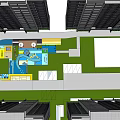 Vibrant Kids Play Area with Colorful Slide Green Trees and Playground Design