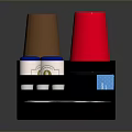 Black Kitchen Organizer With Red Brown Cups White Containers Paper Towels And Blue Bags
