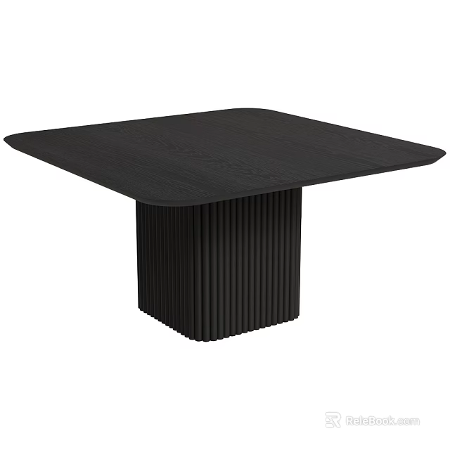 Square Black Coffee Table With Modern Ribbed Base And Smooth Top 3d model