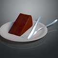 Delicious Slice of Rich Chocolate Cake on White Plate with Knife and Fork