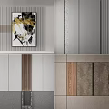 Modern Background Wall Design With Wooden Panels Stone Texture And Artwork