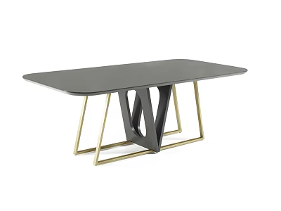 Modern Dining Table With Black Tabletop And Gold Black Geometric Legs 3d model