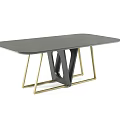 Modern Dining Table With Black Tabletop And Gold Black Geometric Legs