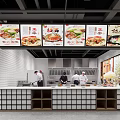 Modern Commercial Kitchen Interior With Open Counter Chefs Working And Menu Screens 3d model