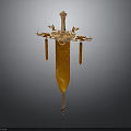 Ancient Golden Sword With Decorative Hilt And Intricate Ornate Pendants Design