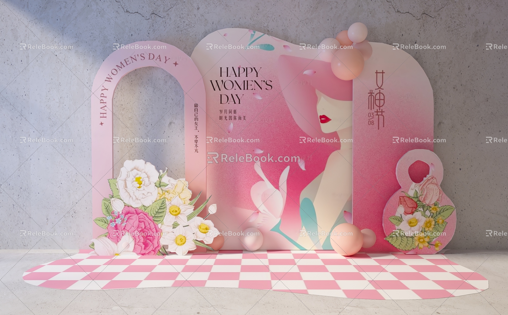 Goddess Day Women's Day 38 Valentine's Day DP US Chen Set Landscape Pin Special Arrangement Background Photo Device 3d model