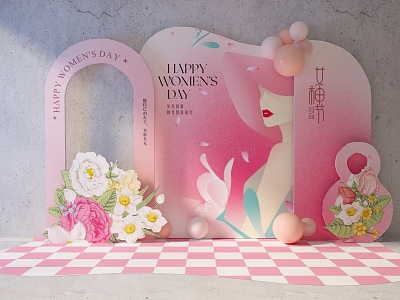 Goddess Day Women's Day 38 Valentine's Day DP US Chen Set Landscape Pin Special Arrangement Background Photo Device 3d model