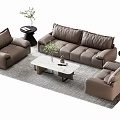 Modern Brown Leather Sofa And Coffee Table Set With Marble Top And Side Tables 3d model