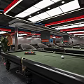 Billiard Room Interior Design With Pool Tables Modern Lighting And Comfortable Seats 3d model