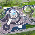 Elevated View of Children's Play Area with Circular Paths Trees and Play Structures 3d model