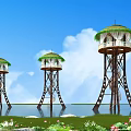 Three Waterfront Towers With Green Roofs Open Air Balconies And White Curtains