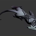 3D Model of Fantasy Creature With White Circular Horns Slender Body Clawed Limbs And Black Patterns