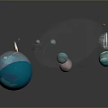 3D Render Of Colorful Celestial Bodies With Planets Moon And Orbit Lines