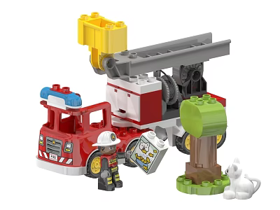 Lego Fire Truck With Ladder Toy Set Firefighter Figure Tree And Dog 3d model