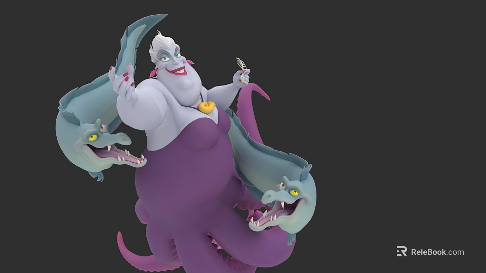 Game And Movie Character With White Torso Purple Tentacles Holding Item And Two Blue Dragons 3d model 