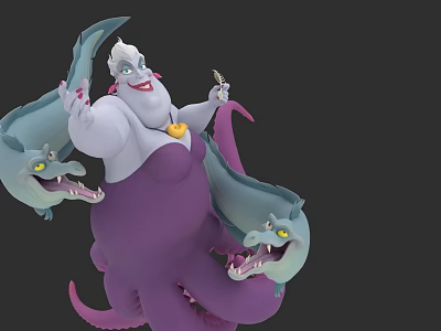 Game And Movie Character With White Torso Purple Tentacles Holding Item And Two Blue Dragons 3d model