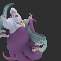 Game And Movie Character With White Torso Purple Tentacles Holding Item And Two Blue Dragons