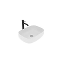 Modern White Vessel Wash Basin With Sleek Black Faucet For Bathroom Countertop