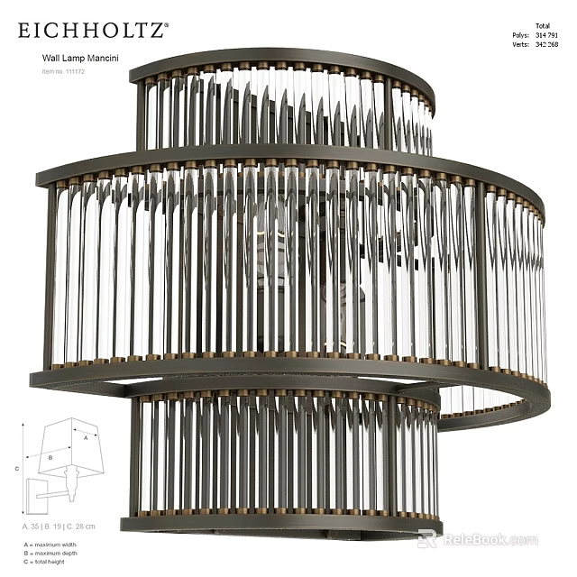 Modern Multi layer Wall Light With Metal Frame And Vertical Glass Strips 3d model 