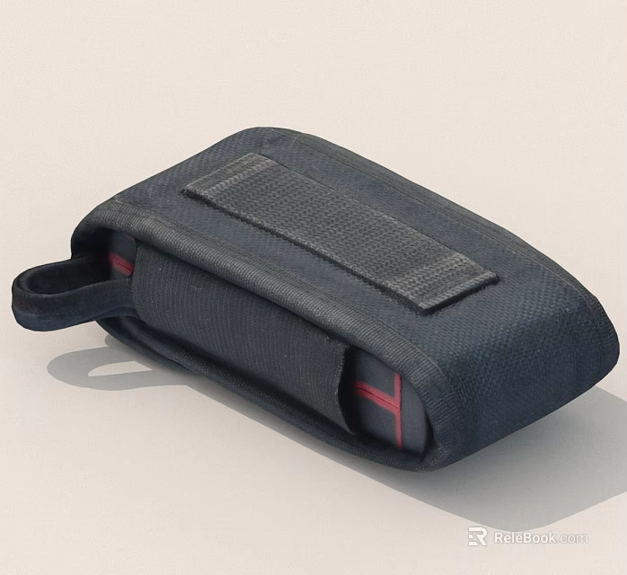 Dark Blue Utility Pouch With Canvas Material And Velcro Strap Red Accents 3d model 