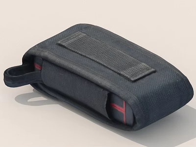 Dark Blue Utility Pouch With Canvas Material And Velcro Strap Red Accents 3d model