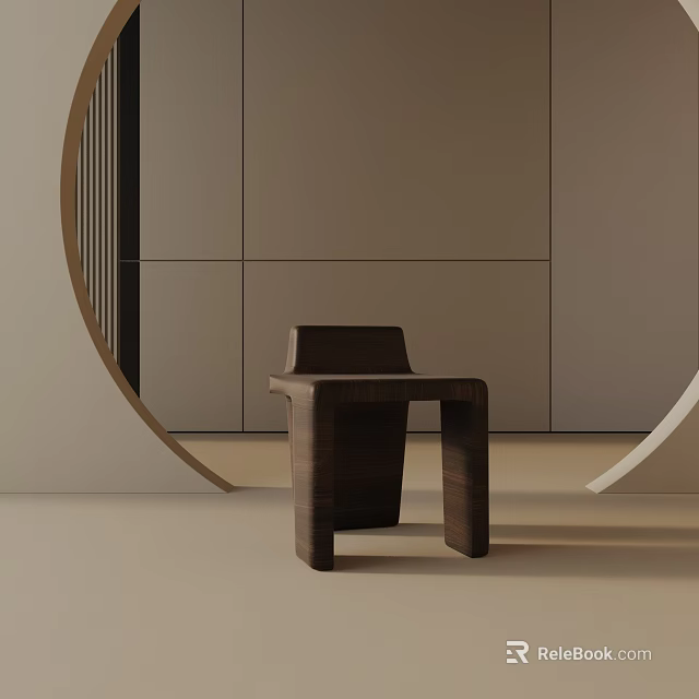 Modern Minimalist Wooden Side Table In Interior With Curved Decor And Cabinets 3d model 
