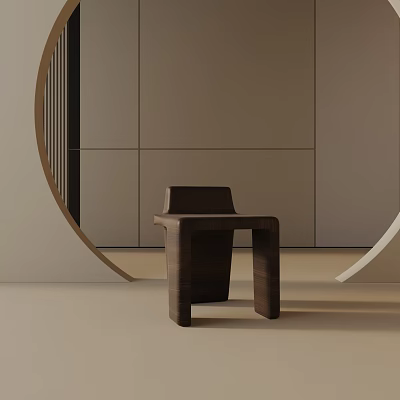 Modern Minimalist Wooden Side Table In Interior With Curved Decor And Cabinets 3d model