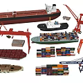 Various Ship Models Including Oil Tanker Container Vessel With Cranes And Containers