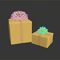 Golden Gift Boxes With Ribbon Bows For Decorative Daily Use Essentials 3d model