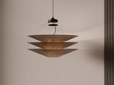 Minimalist Layered Paper Chandelier With Natural Finish Hanging In Modern Interior 3d model