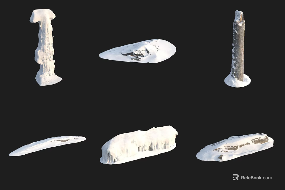 Snow Covered Stone Structures With Ice Formations And Various Shapes 3d model 