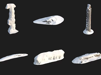 Snow Covered Stone Structures With Ice Formations And Various Shapes 3d model
