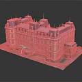 Detailed European Style Building Model With Blue Roof Steps And Red Base