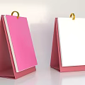 Double Desktop Calendar Stand With Pink White Cover And Golden Ring Red Base