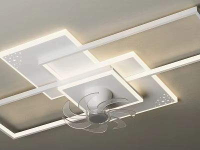 Modern Geometric Frame Ceiling Light With LED Strips Perforated Details And Ceiling Fan 3d model