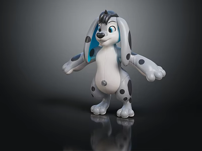 Cartoon Spotted Dog Character Featuring Blue Inner Ears And Playful 3D Model Pose 3d model