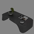 Modern Gray Coffee Table With Open Magazine Coffee Cup And Green Flowers In Vase