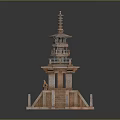 Traditional Multi tiered Pagoda Architecture Featuring Stone Base Staircase And Carved Railings