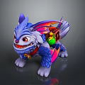 Blue Mythical Beast with Colorful Wings Red Eyes and Open Mouth 3D Rendering